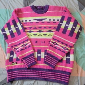 Women's Pink & Purple Geometric Crewneck Sweater.
